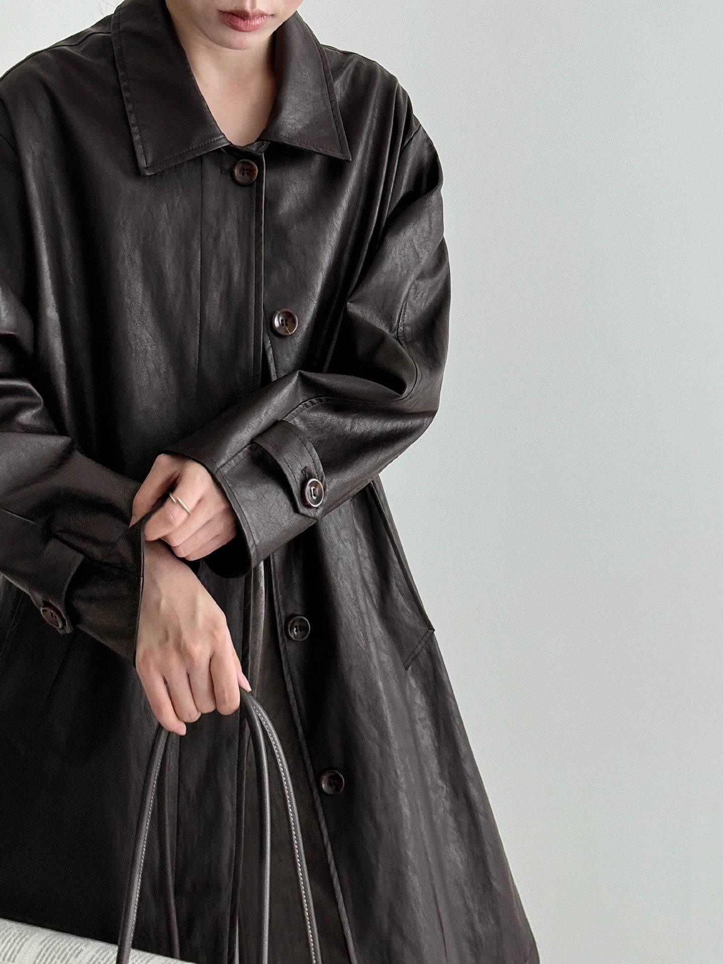 Vintage PU Lapel Leather Mid-length Windbreaker Jacket Plush Fashion Hub