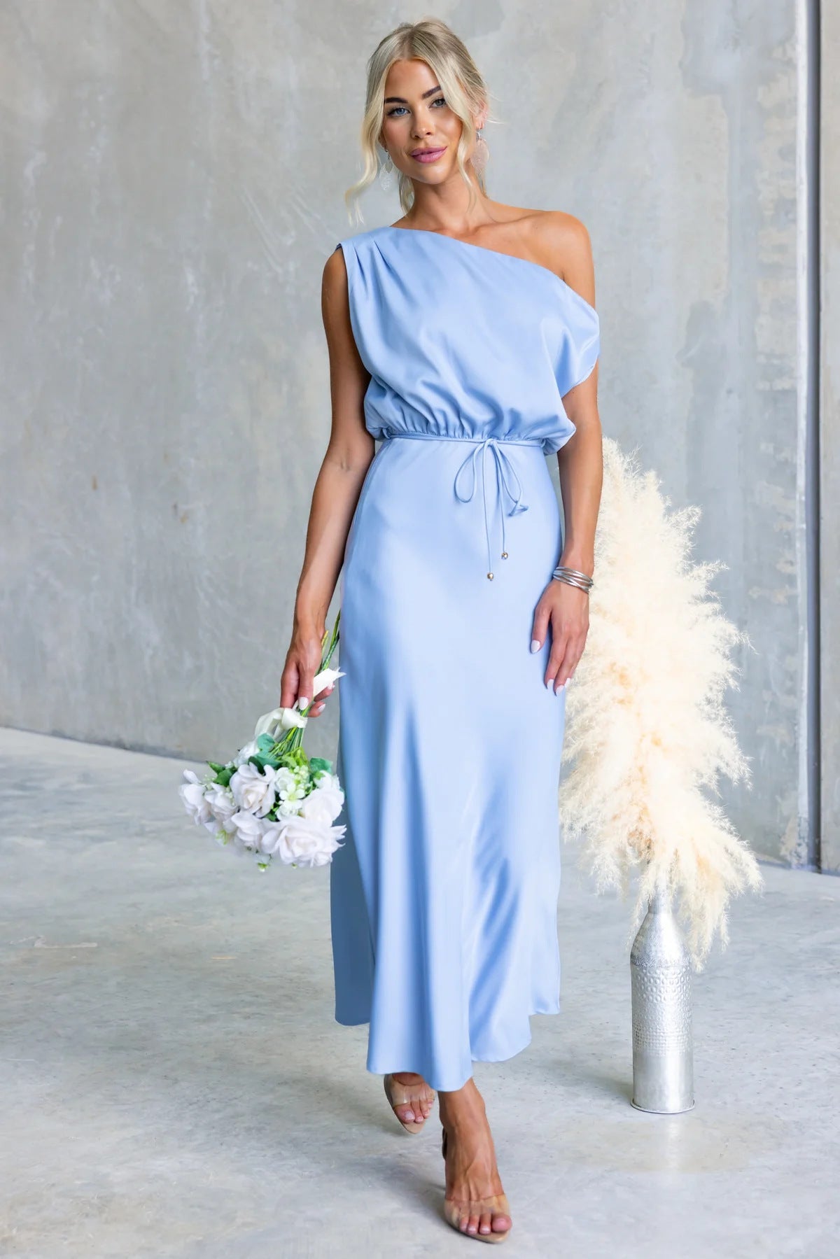 Plush Fashion Hub summer cocktail dress with off-the-shoulder design, solid color, and tied waist for a stylish, sexy look.