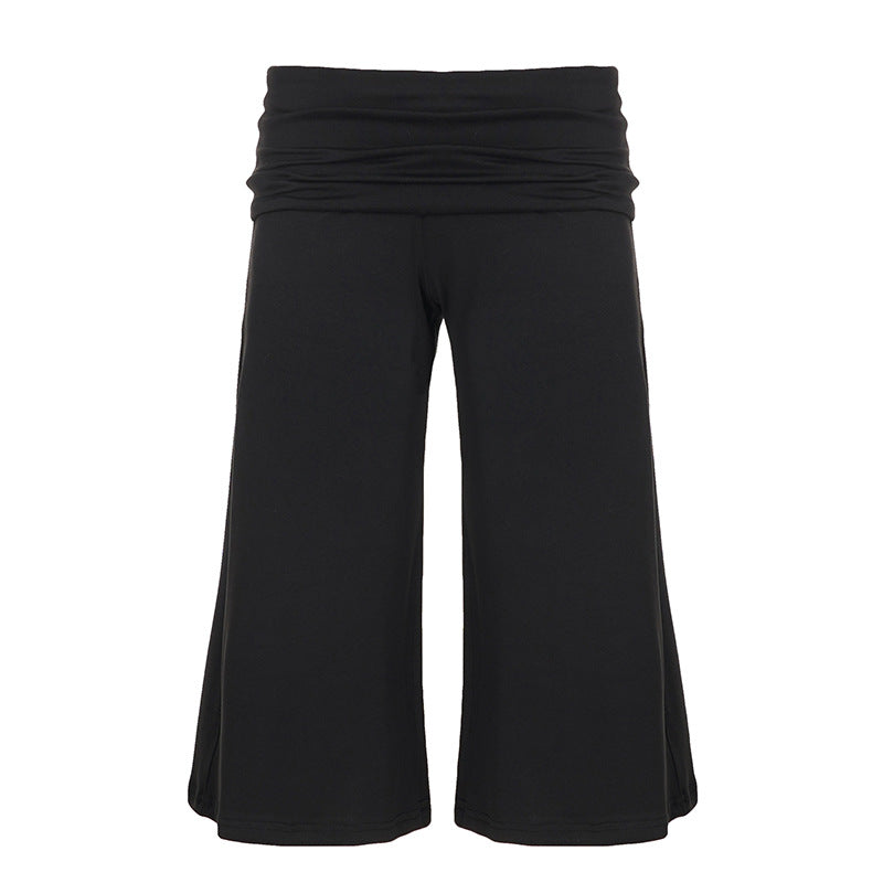 Plush Fashion Hub casual sports cropped pants with high waist, solid color, straight-leg, wide-leg design, and retro style.