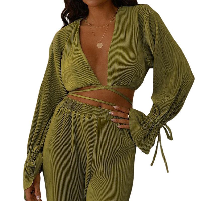 Women's Clothing Solid Color And V-neck Fashion SuitElevate your style game with our Women's Clothing Solid Color And V-neck Fashion Suit! Featuring a sleek solid color design and a flattering V-neck cut, this suit is2 piece Pants setPlush Fashions ShopPlush Fashion Shop