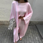 Bella Mia three-piece summer pajamas set with knitted solid color top and loose trousers, perfect for comfortable home wear.