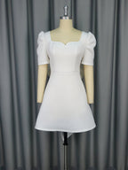 Bella Mia summer elegance square collar dress with bow back design, perfect for parties, cocktails, and graduation events.