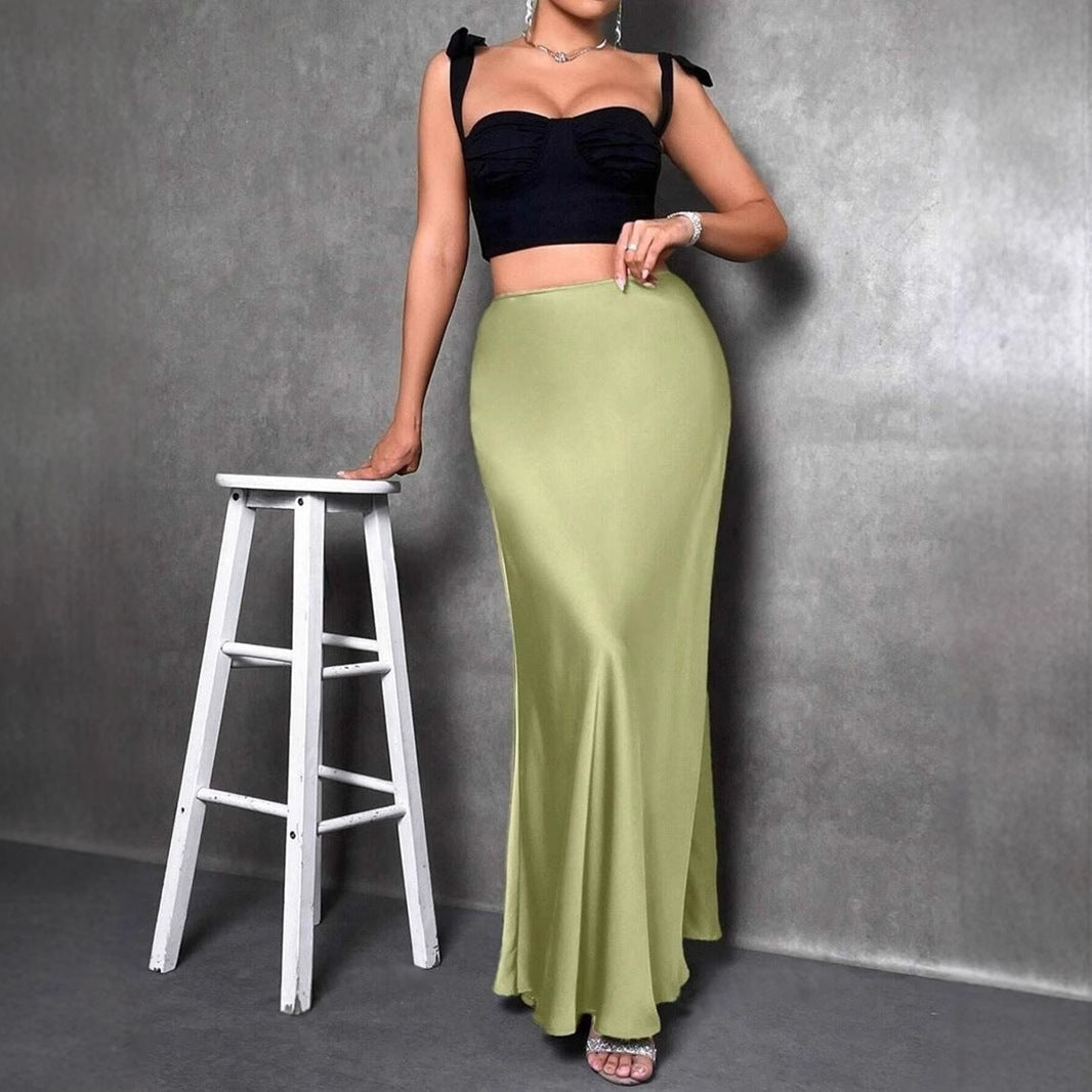 Satin Skirt Simple A line Long Skirt Women Clothing Bella Mia