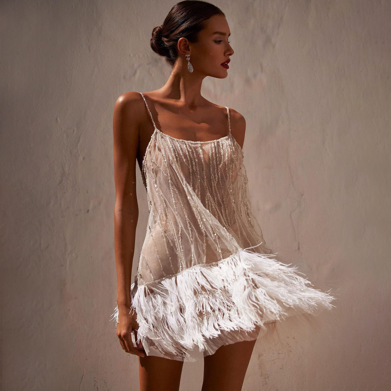 Backless layered tassel mesh sequin cami dress by Plush Fashion Hub, featuring a stylish party dress with a sexy open back design.