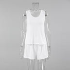 Bella Mia spring knitted sunken stripe ladies homewear vest and shorts two-piece set, casual soft and simple pajama outfit.