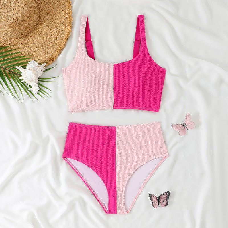 Bella Mia women's high waist bikini swimwear with a solid color, split design and sexy style, perfect for beach or pool lounging.