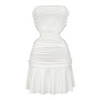 Bella Mia backless lace splicing sling short dress, sexy cropped outfit with a trendy design and lightweight fabric.