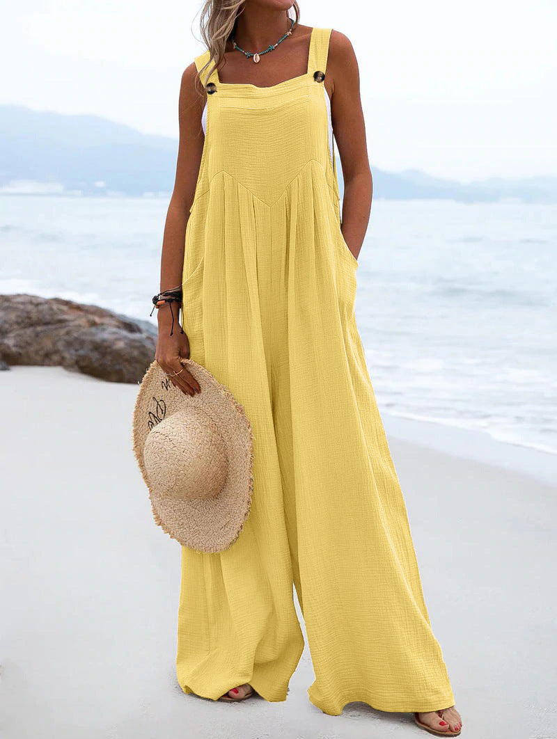 Women’s summer ethnic jumpsuit by Plush Fashion Hub featuring a solid color, wide-leg design and casual style.