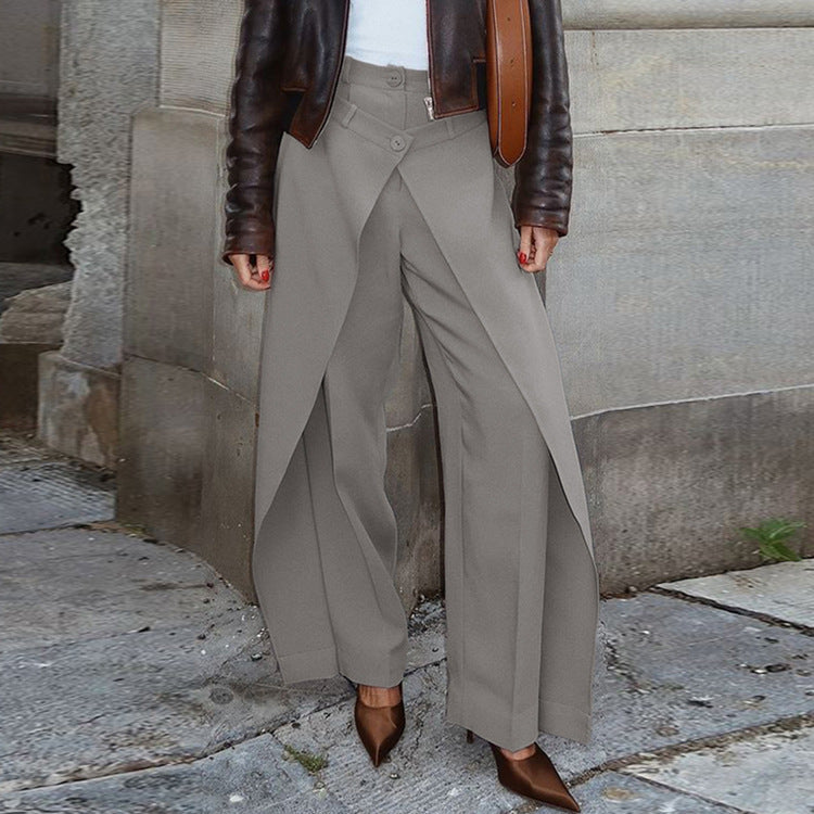 Bella Mia women's high waist trousers with irregular, loose wide-leg design, perfect for casual spring fashion.