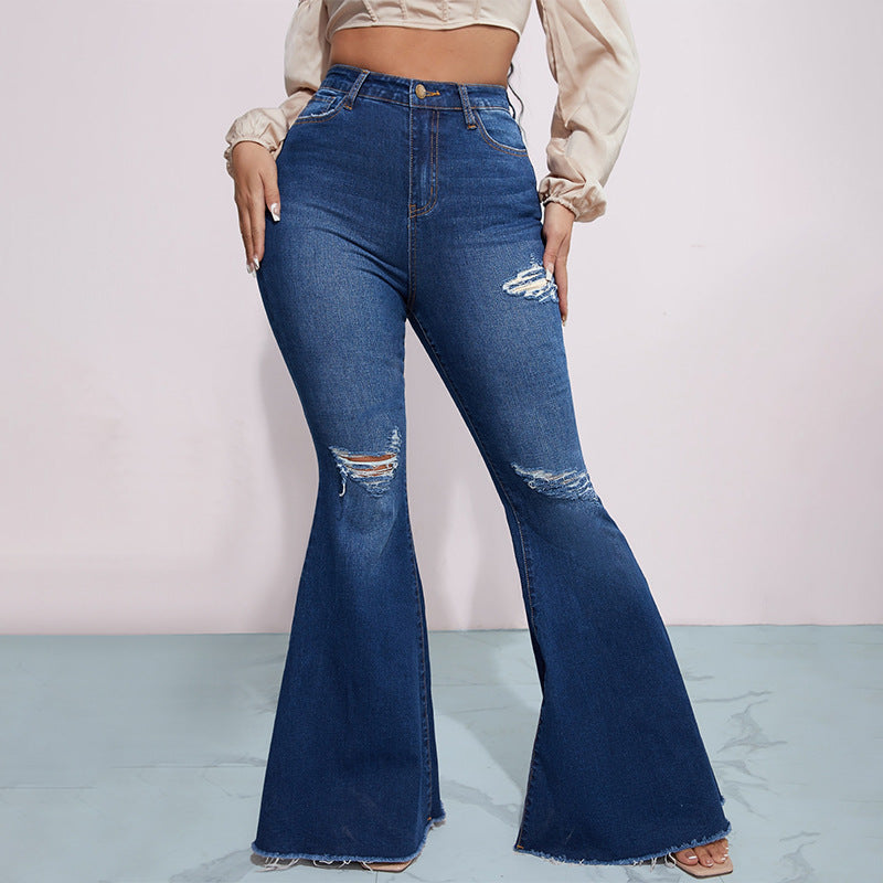 Bella Mia high waist flare jeans for women with ripped denim, stretch fabric, and hip-lifting design, styled as bottoms.