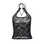 Bella Mia summer lace halter backless vest top for women, stylish all-match top with sexy lace details and halter neckline.
