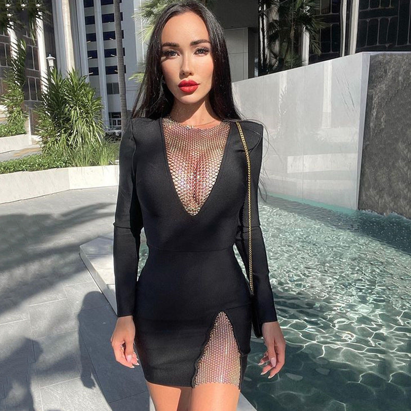 Plush Fashion Hub women's long sleeve spring and autumn dress, high-grade, fashionable, form-fitting, suitable for night shows.