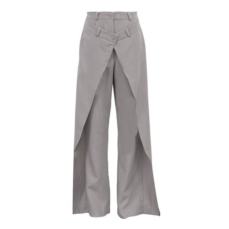 Bella Mia high waist wide-leg trousers for women with irregular asymmetrical design, perfect for spring casual wear.