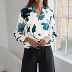 Bella Mia long sleeve ink floral printed casual shirt with artistic spring and autumn floral design.