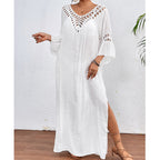Colorful crochet stitching beach long overskirt with hollow out cutout backless design, loose fit, by Bella Mia, women's bottoms.