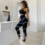 Bella Mia high top sports yoga pants with tie-dye design, moisture-wicking, quick-drying, ankle length, and hip-lifting fit.