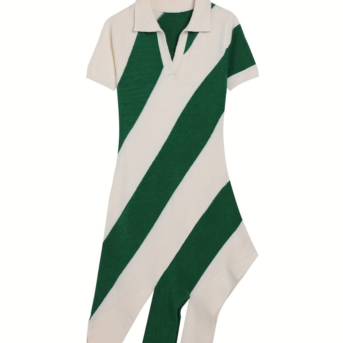 Slim Fit Knitted Dress Collared Polo Collar Tassel Striped Color Matching Personality Short Sleeve Dress Bella Mia