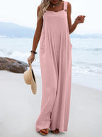 Women’s summer ethnic solid color wide-leg jumpsuit by Bella Mia, featuring a stylish and comfortable jumpsuit design.