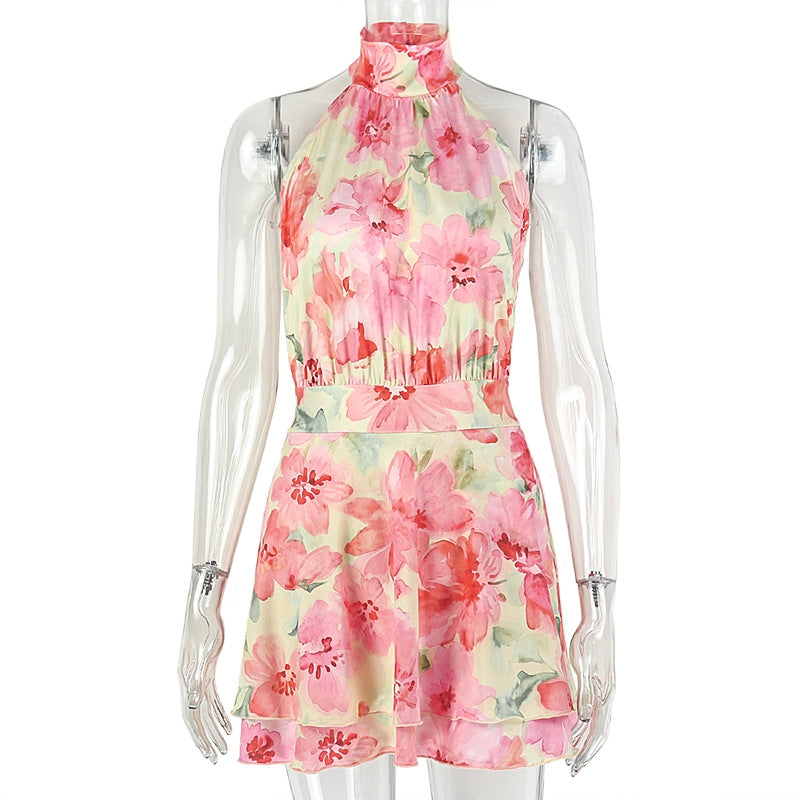 Printed sweet women’s sleeveless A-line dress with turtleneck, soft fabric, perfect for holidays, by Plush Fashion Hub.