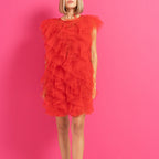 See-through organza sleeveless dress with asymmetric ruffled stitching, designed for women by Plush Fashion Hub.