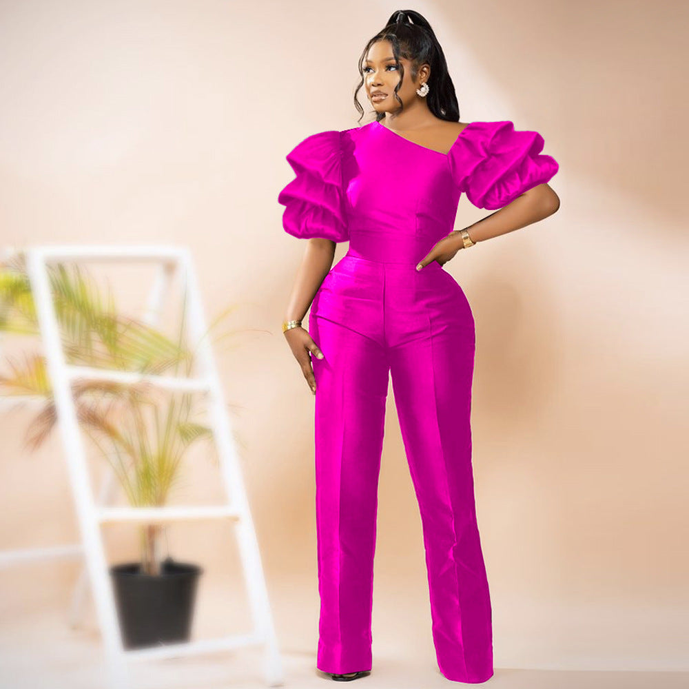 Summer Sexy Oblique Shoulder Oversleeves High Waist Slim Fit Bodysuit Banquet Party Party Perfecsy