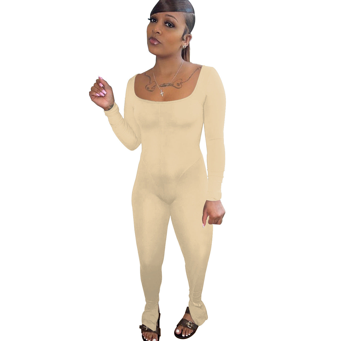 Backless Neck Trousers Solid Color High Elastic Fabric Sports Yoga Women Jumpsuit Perfecsy