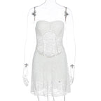 Sexy lace stitching tube top dress by Bella Mia, featuring a slim fit and see-through fabric, perfect for summer women’s fashion.