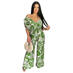 Women’s printed off-shoulder batwing sleeve wide-leg jumpsuit by Bella Mia, featuring a stylish and comfortable design.