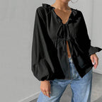 Women’s loose batwing sleeve cardigan top by Bella Mia, ideal for autumn and winter, featuring a simple, intellectual style.