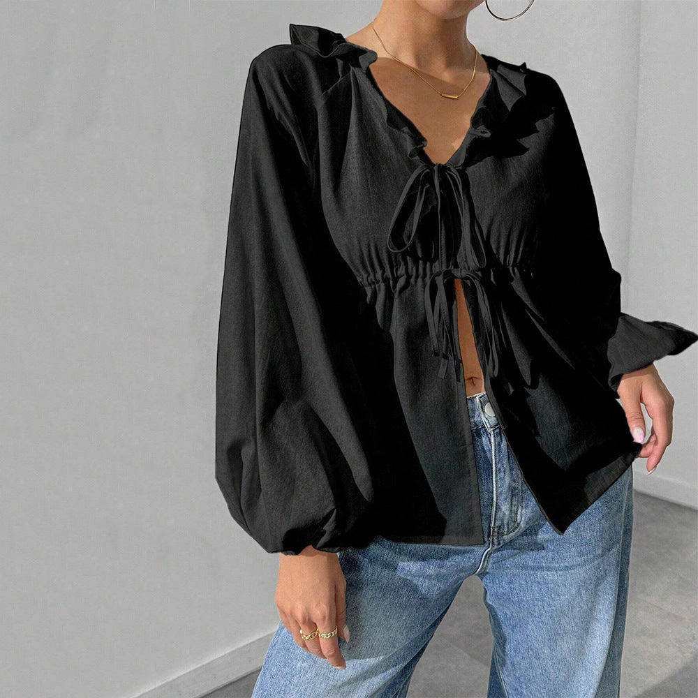Women’s loose batwing sleeve cardigan top by Bella Mia, ideal for autumn and winter, featuring a simple, intellectual style.
