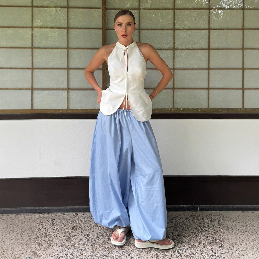 Casual cotton bloomers by Plush Fashion Hub, loose wide-leg trousers for women in autumn street style.