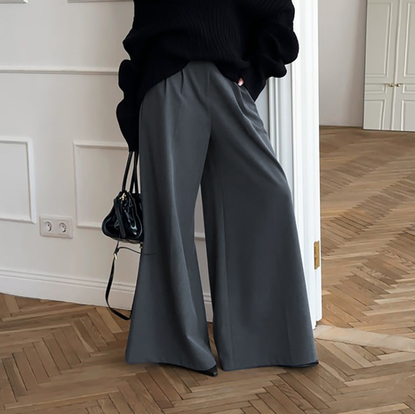 Elegant beige wide-leg khaki pants by Bella Mia, high waist, suitable for office and casual autumn winter wear.