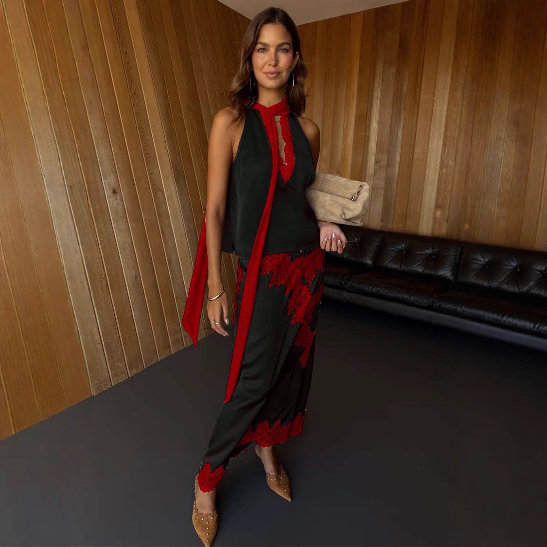 Women’s satin stitching sleeveless casual skirt set with loose fit, perfect for spring and summer, by Plush Fashion Hub.