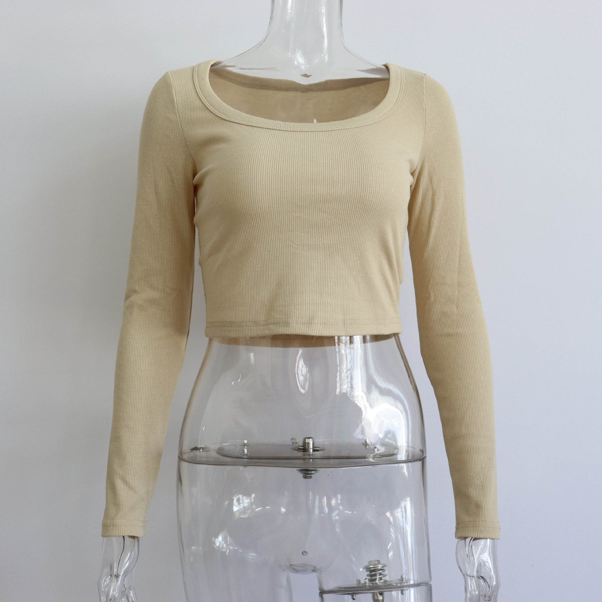 Women’s large round neck long sleeve ribbed knit top by Plush Fashion Hub, casual streetwear style for autumn and winter.