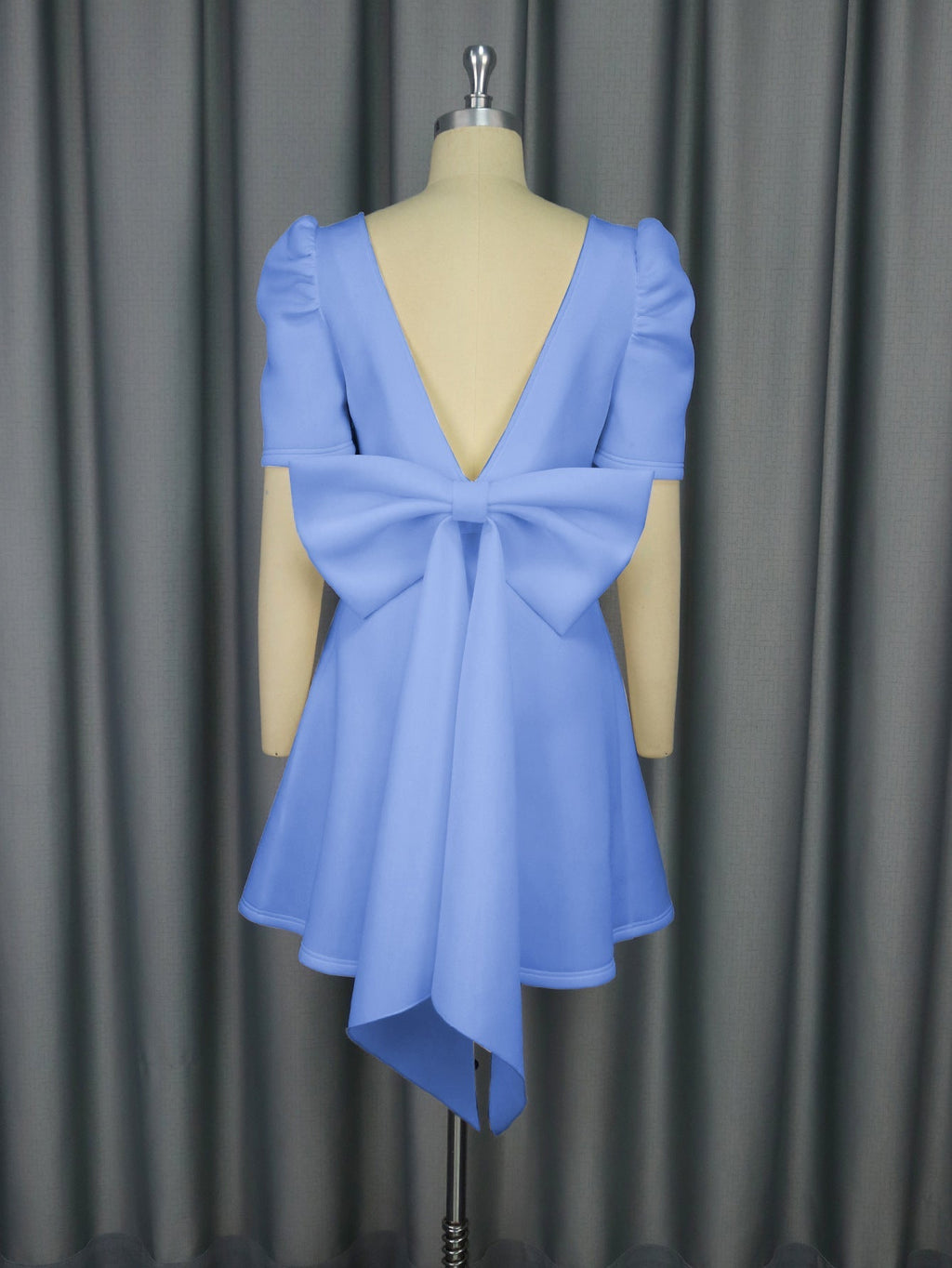 Bella Mia summer elegance square collar dress with bow detail, backless design, perfect for parties, cocktails, and graduations