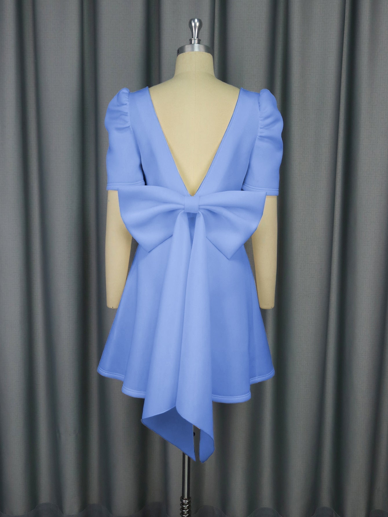 Bella Mia summer elegance square collar dress with bow detail, backless design, perfect for parties, cocktails, and graduations