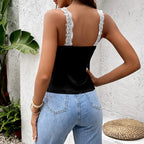 Bella Mia matte high elastic lace cutout small top with backless lace-up design and short straps, featuring hollow out details.