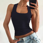 Bella Mia women's summer cropped vest, slim fit U collar solid color vest for women, stylish and breathable I shape design