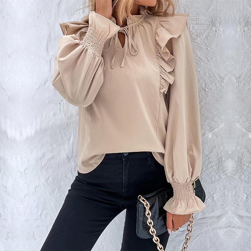Women Clothing Spring Ruffled Long Sleeve Solid Color Shirt Women Bella Mia