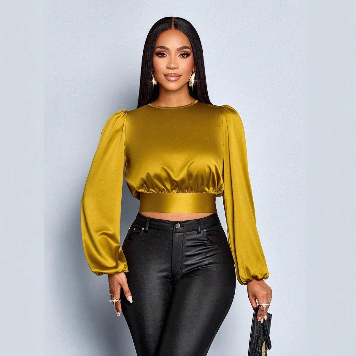 Women Clothing Fall Satin Satin Shirt Sexy Leopard Print Top Shirt Bella Mia