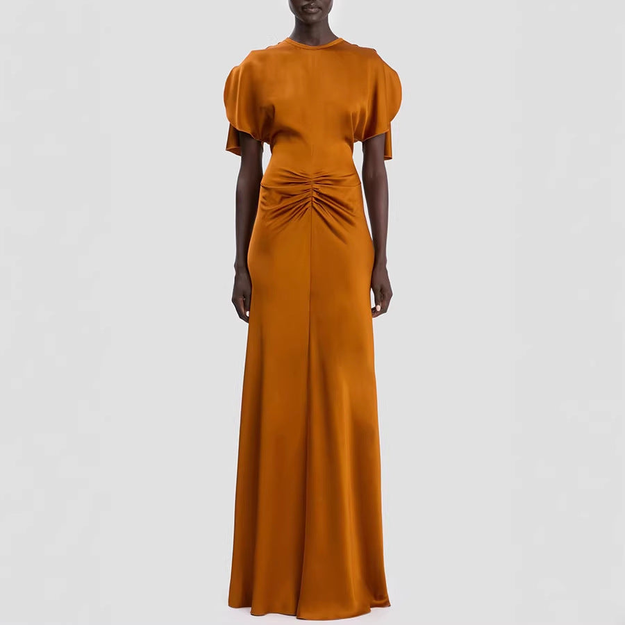 Satin sleeveless lace-up dress by Plush Fashion Hub, perfect for casual summer vacations, featuring a stylish running environment design.