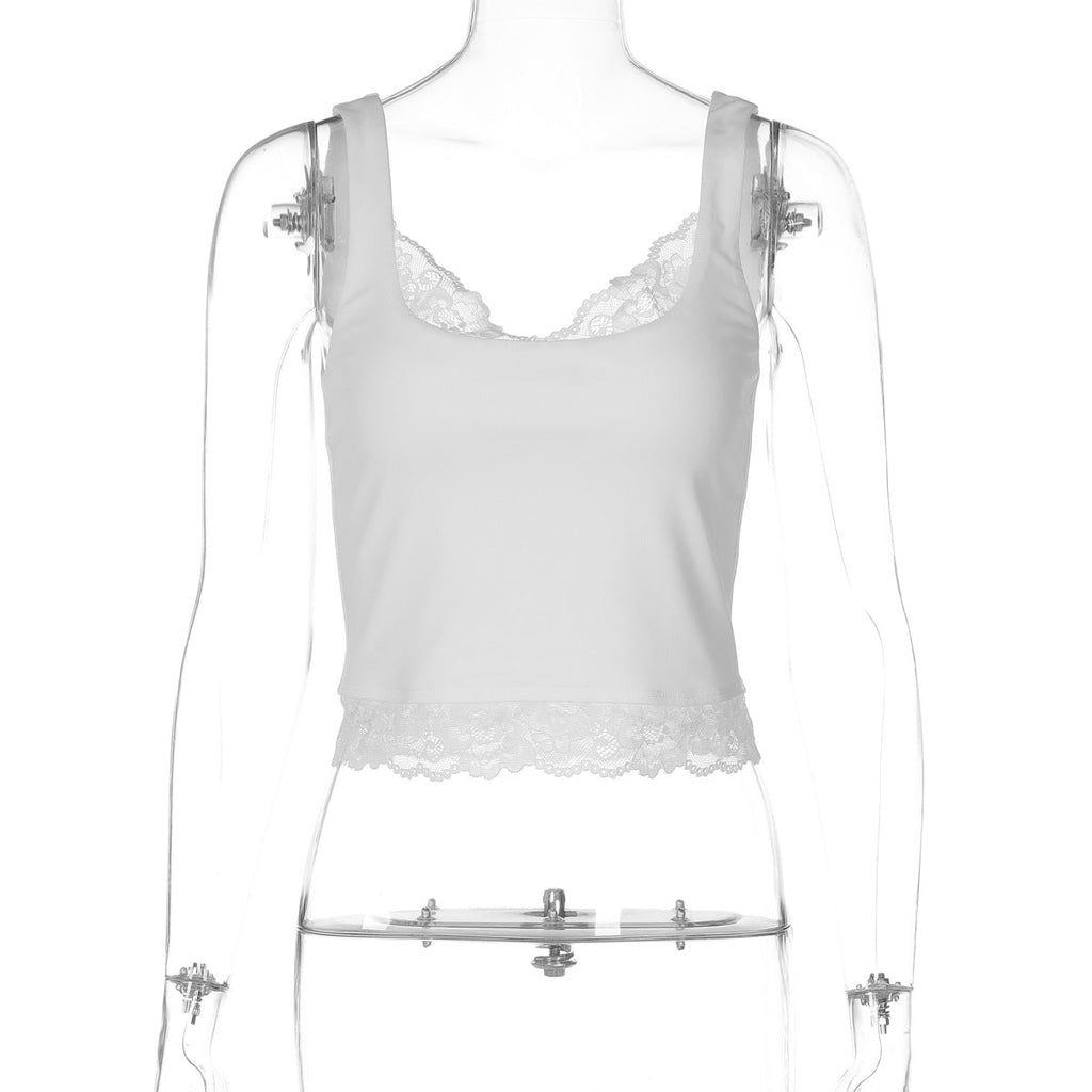 Bella Mia women's lace short vest top in a solid color, featuring a sexy, fitted design with lace details and a stylish, versatile look.