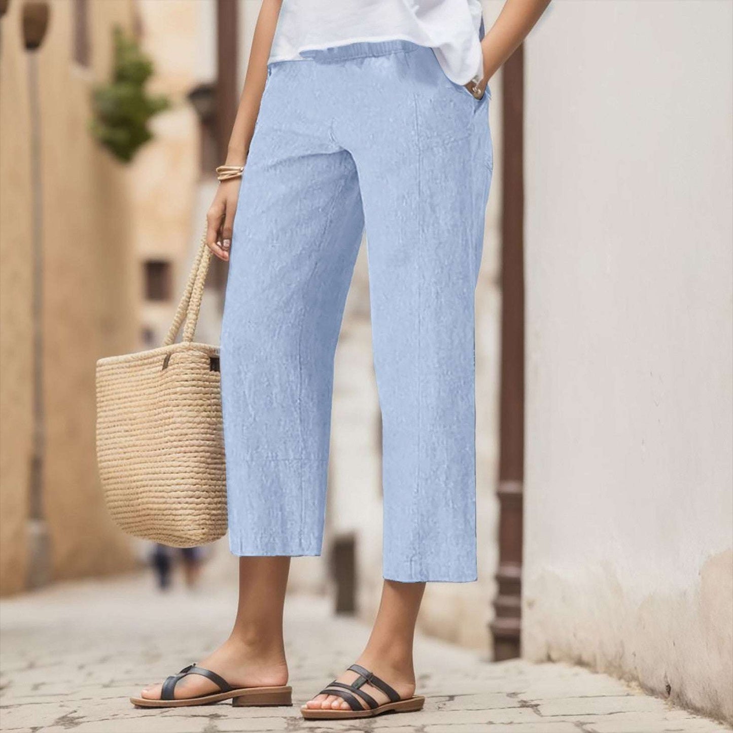 Solid Color High Waist Harem Casual PantsIntroducing our Solid Color High Waist Harem Casual Pants, available in khaki, gray, and blue. Made with comfortable cotton material and designed in a tight pants stLies pantsPlush Fashions ShopPlush Fashion Shop