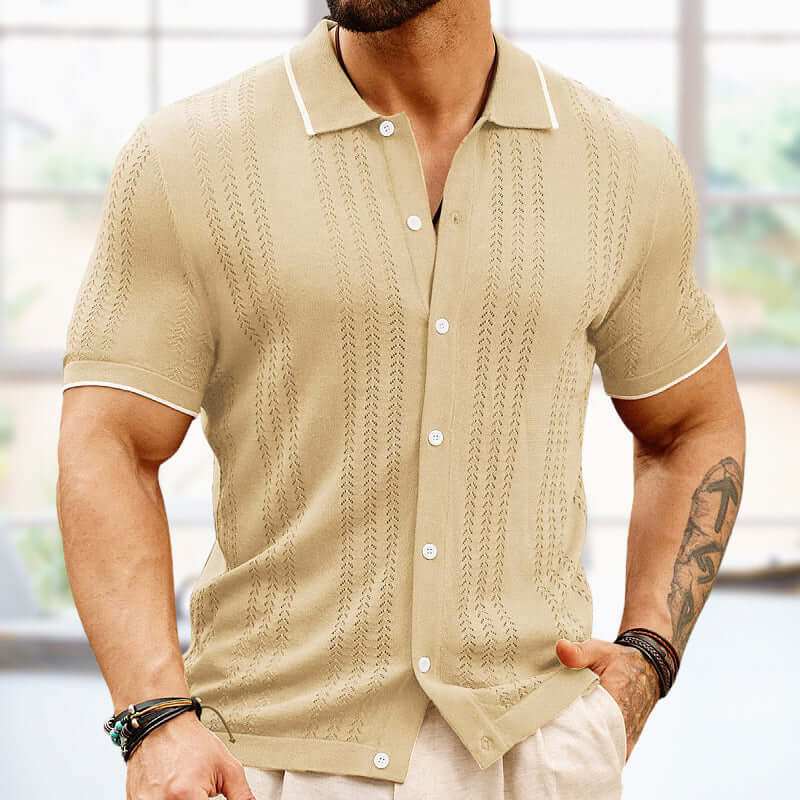 Short-sleeve Summer Button Up Lapel Fashion Businessmen's ClothingStay stylish and comfortable with our Short-sleeved Polo Shirt. Made from high-quality Tencel fabric, this solid color shirt features a unique design and comfortableShirtPlush Fashions ShopPlush Fashion Shop