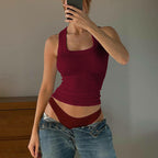 Bella Mia women's slim fit U collar cropped vest in solid color, perfect for summer women's fashion.