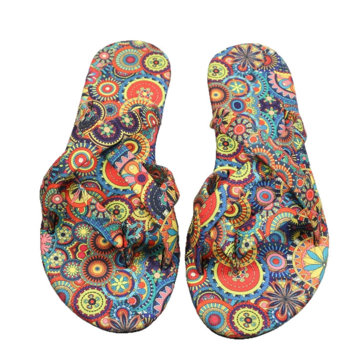 Women’s boho flat printed slippers by FitiqueFit, featuring colorful bohemian patterns and comfortable slip-on design.