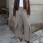 Bella Mia French minority design high waist trousers for women, spring wide-leg casual pants with irregular asymmetric style.