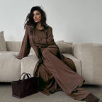 Bella Mia summer three-piece knitted pajama set with solid color top and trousers, loose and comfortable home wear.