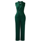 Plush Fashion Hub summer sleeveless collar lace-up wide-leg pants jumpsuit, solid color, stylish and comfortable bottoms.