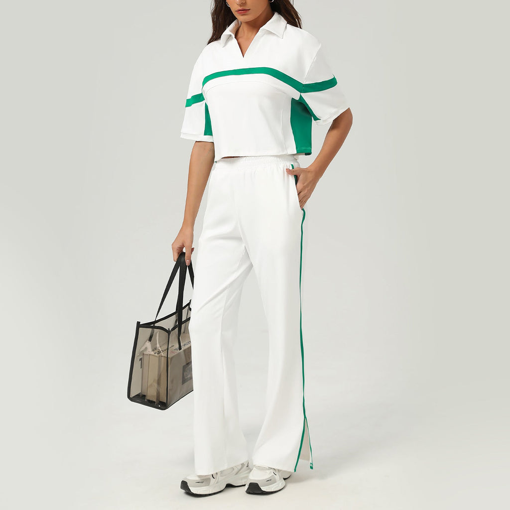 Bella Mia tennis sports two-piece golf and running suit with contrast color design, casual loose fit for active fitness and sports.